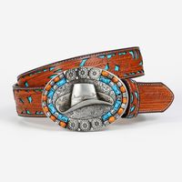 Retro Ethnic Style Geometric Pu Leather Inlay Turquoise Beads Unisex Leather Belts sku image 3