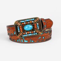 Retro Ethnic Style Geometric Pu Leather Inlay Turquoise Beads Unisex Leather Belts sku image 7