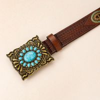 Retro Ethnic Style Geometric Pu Leather Metal Button Inlay Turquoise Unisex Leather Belts main image 8