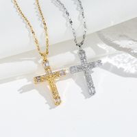 Titanium Steel 18K Gold Plated Simple Style Classic Style Plating Inlay Cross Zircon Pendant Necklace main image 7