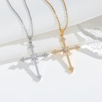 Titanium Steel 18K Gold Plated Simple Style Classic Style Plating Inlay Cross Zircon Pendant Necklace main image 5
