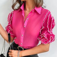 Femmes Chemisière Manches 3/4 Blouses Style Vintage Couleur Unie sku image 3