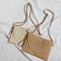 Women's Medium Straw Solid Color Vintage Style Classic Style Square Flip Cover Shoulder Bag main image 3