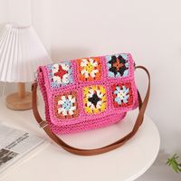 Women's Medium Straw Color Block Vintage Style Classic Style Square Magnetic Buckle Straw Bag sku image 3