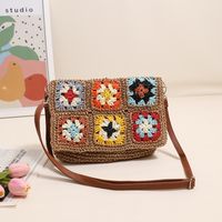 Women's Medium Straw Color Block Vintage Style Classic Style Square Magnetic Buckle Straw Bag sku image 4