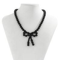 Modern Style Sweet Shiny Bow Knot Beaded Imitation Pearl Beaded Knitting Women's Necklace sku image 2