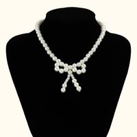 Modern Style Sweet Shiny Bow Knot Beaded Imitation Pearl Beaded Knitting Women's Necklace sku image 1