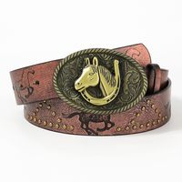 Vintage Style Bee Horse Pu Leather Metal Button Unisex Leather Belts sku image 4