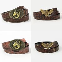 Vintage Style Bee Horse Pu Leather Metal Button Unisex Leather Belts main image 1