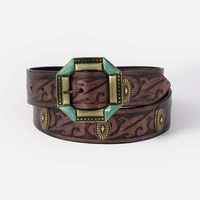 Retro Ethnic Style Geometric Pu Leather Inlay Turquoise Unisex Leather Belts main image 3