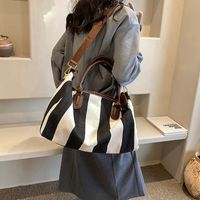Women's Pu Canvas Stripe Classic Style Sewing Thread Square Zipper Handbag main image 3