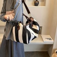 Women's Pu Canvas Stripe Classic Style Sewing Thread Square Zipper Handbag main image 4