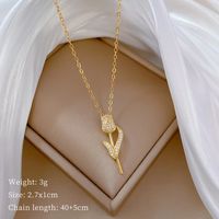 Wholesale Casual Sweet Flower Titanium Steel Copper Inlay Zircon Pendant Necklace sku image 1