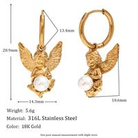 Ig Style Vintage Style Angel Stainless Steel Plating Inlay Artificial Pearls 18k Gold Plated Earrings Necklace main image 2