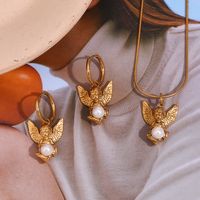 Ig Style Vintage Style Angel Stainless Steel Plating Inlay Artificial Pearls 18k Gold Plated Earrings Necklace main image 4