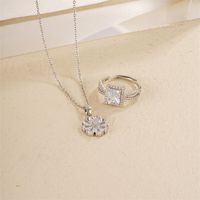 Simple Style Shiny Square Flower Copper Plating Inlay Zircon Silver Plated Rings Necklace main image 4