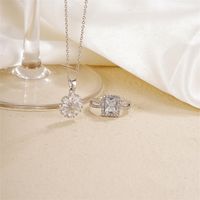 Simple Style Shiny Square Flower Copper Plating Inlay Zircon Silver Plated Rings Necklace main image 1