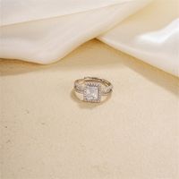 Simple Style Shiny Square Flower Copper Plating Inlay Zircon Silver Plated Rings Necklace main image 5