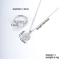 Simple Style Shiny Square Flower Copper Plating Inlay Zircon Silver Plated Rings Necklace sku image 1