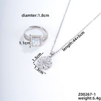 Simple Style Shiny Square Flower Copper Plating Inlay Zircon Silver Plated Rings Necklace main image 2