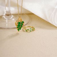 Copper Gold Plated Casual Simple Style Inlay Leaves Zircon Jewelry Set main image 1