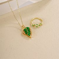 Copper Gold Plated Casual Simple Style Inlay Leaves Zircon Jewelry Set main image 2