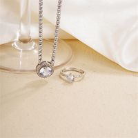 Simple Style Shiny Round Copper Plating Inlay Zircon Silver Plated Rings Necklace main image 4