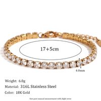 Basic Simple Style Classic Style Solid Color Stainless Steel Plating Inlay Rhinestones 18k Gold Plated Tennis Bracelet main image 2