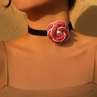 Romantic Sweet Flower Stainless Steel Cloth Inlay Artificial Pearls Women's Choker sku image 1