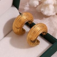 1 Pair Vintage Style Simple Style Classic Style C Shape Plating Stainless Steel 18k Gold Plated Ear Studs main image 3