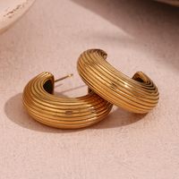 1 Paire Style Vintage Style Simple Style Classique Bande Placage Acier Inoxydable Plaqué Or 18k Boucles D'oreilles main image 3