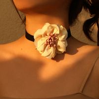 Romantic Sweet Flower Stainless Steel Cloth Velvet Handmade Women's Choker sku image 1