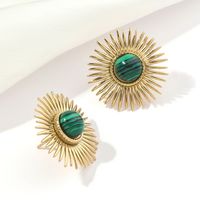 1 Paire Style Romain Soleil Placage Incruster Acier Au Titane Pierre Naturelle Plaqué Or 18k Boucles D'oreilles main image 1