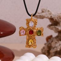 Vintage Style Classic Style Cross Stainless Steel Plating Inlay Artificial Gemstones 18k Gold Plated Pendant Necklace main image 3