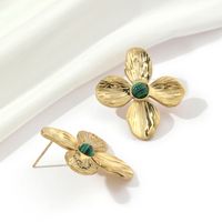 1 Pair Ig Style Flower Plating Inlay Titanium Steel Natural Stone 18k Gold Plated Ear Studs main image 4