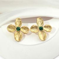 1 Pair Ig Style Flower Plating Inlay Titanium Steel Natural Stone 18k Gold Plated Ear Studs main image 1
