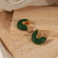 1 Pair Vintage Style British Style C Shape Enamel Plating Copper 18k Gold Plated Ear Studs main image 5