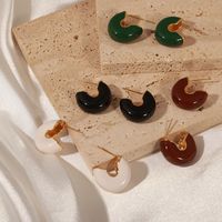 1 Pair Vintage Style British Style C Shape Enamel Plating Copper 18k Gold Plated Ear Studs main image 3