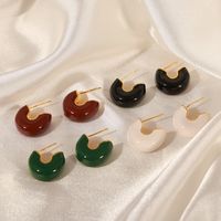 1 Pair Vintage Style British Style C Shape Enamel Plating Copper 18k Gold Plated Ear Studs main image video