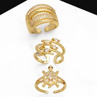 Style Simple Tortue Animal Le Cuivre Placage Incruster Zircon Plaqué Or 18k Anneau Ouvert main image 3