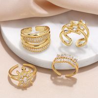 Style Simple Tortue Animal Le Cuivre Placage Incruster Zircon Plaqué Or 18k Anneau Ouvert main image 1