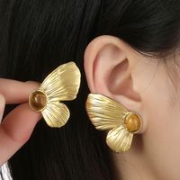 1 Pair Simple Style Butterfly Plating Titanium Steel Natural Stone 18k Gold Plated Ear Studs main image 3
