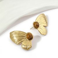 1 Pair Simple Style Butterfly Plating Titanium Steel Natural Stone 18k Gold Plated Ear Studs main image 4