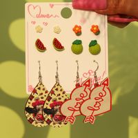 1 Set Cute Sweet Heart Shape Cat Flower Arylic Wood Resin Drop Earrings Ear Studs sku image 1