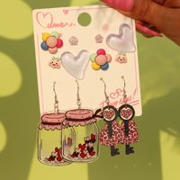 1 Set Cute Sweet Heart Shape Cat Flower Arylic Wood Resin Drop Earrings Ear Studs sku image 5