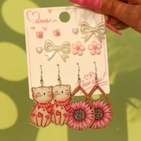 1 Set Cute Sweet Heart Shape Cat Flower Arylic Wood Resin Drop Earrings Ear Studs sku image 7
