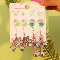 1 Set Cute Sweet Heart Shape Cat Flower Arylic Wood Resin Drop Earrings Ear Studs sku image 8