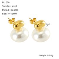 1 Piece Cute Queen Bridal Solid Color Plating Inlay 304 Stainless Steel Pearl 18K Gold Plated Ear Studs sku image 2