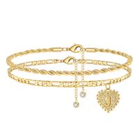Vacation Letter Heart Shape Copper Layered Plating 14k Gold Plated Women's Anklet sku image 9
