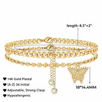 Vacation Letter Butterfly Copper Layered Plating 14k Gold Plated Women's Anklet main image 2